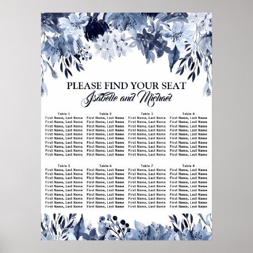 Dusty Blue Floral 8_Table Wedding Seating Chart