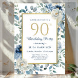 Dusty Blue Floral 90th Birthday  Invitation<br><div class="desc">Introducing the perfect invitations for your next birthday celebration! These charming invitations feature a whimsical design with a border of blooming dusty blue flowers. They exude elegance and are sure to impress your guests. Additionally, they can be personalized, allowing you to add a unique touch to your special event. These...</div>