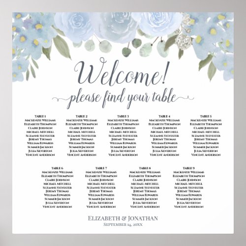 Dusty Blue Floral 9 Table Boho Chic Seating Chart