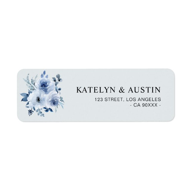 Dusty blue floral address label (Front)
