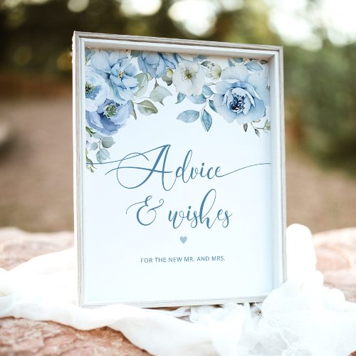 Dusty blue floral advice and wishes for Newlyweds Poster