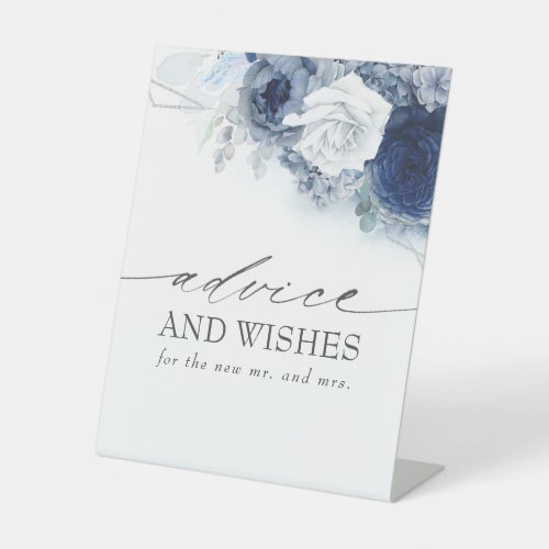 Dusty Blue Floral Advice and Wishes Wedding Pedestal Sign