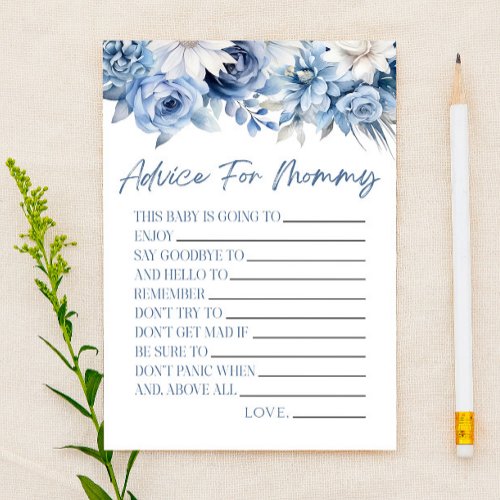 Dusty Blue Floral Advice Baby Shower Game Activity