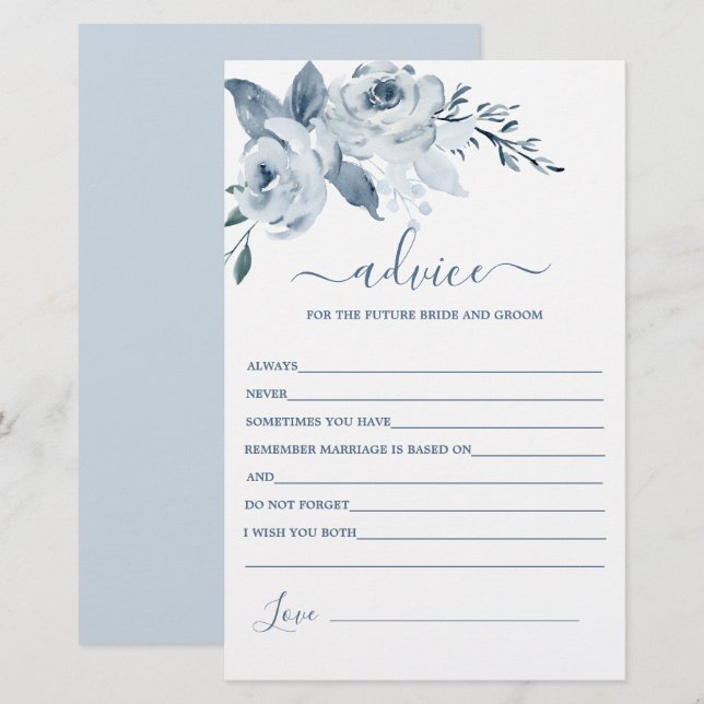 Dusty Blue Floral Advice for the Bride card (Front/Back)