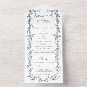 Dusty Blue Floral All In One Wedding Invite Mailer