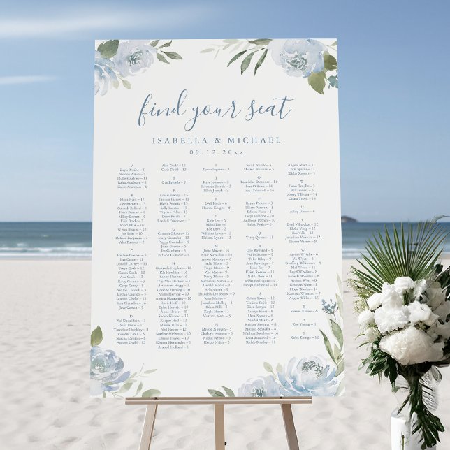 Dusty blue floral Alphabetical Seating Chart Foam Board (Dusty blue floral Alphabetical Seating Chart Foam Board)