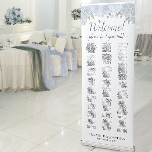 Dusty Blue Floral Alphabetical Seating Chart Retractable Banner