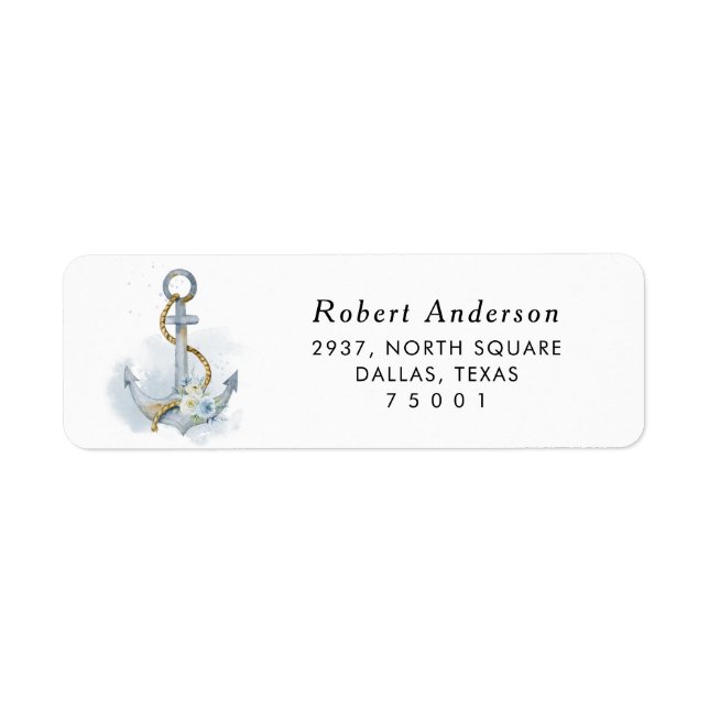 Dusty Blue Floral Anchor Return Address Label (Front)