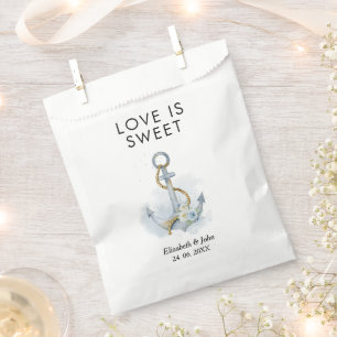Dusty Blue Floral Anchor Wedding Favor Bags
