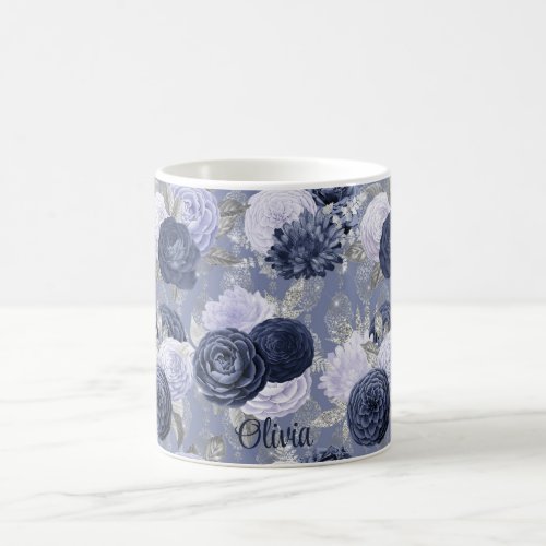 Dusty Blue Floral and Damask PersonalizedMug Coffee Mug