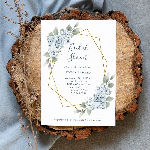Dusty Blue Floral and Eucalyptus  Bridal Shower Invitation