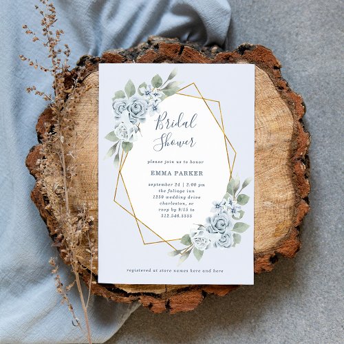Dusty Blue Floral and Eucalyptus  Bridal Shower Invitation