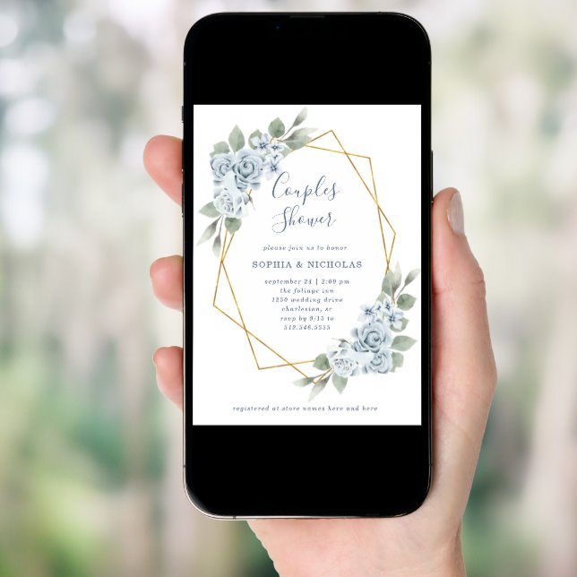 Dusty Blue Floral and Eucalyptus | Couples Shower Invitation (Front Digital)