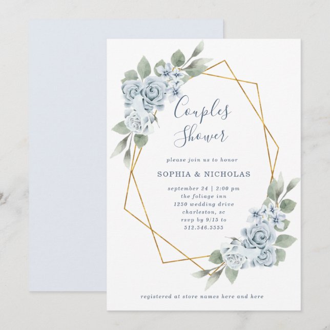 Dusty Blue Floral and Eucalyptus | Couples Shower Invitation (Front/Back)