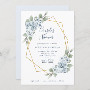 Dusty Blue Floral and Eucalyptus Couples Shower Invitation
