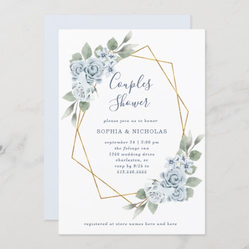 Dusty Blue Floral and Eucalyptus  Couples Shower Invitation