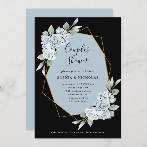 Dusty Blue Floral and Eucalyptus  Couples Shower Invitation
