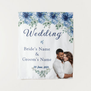 Dusty Blue Floral and Eucalyptus Wedding Tapestry