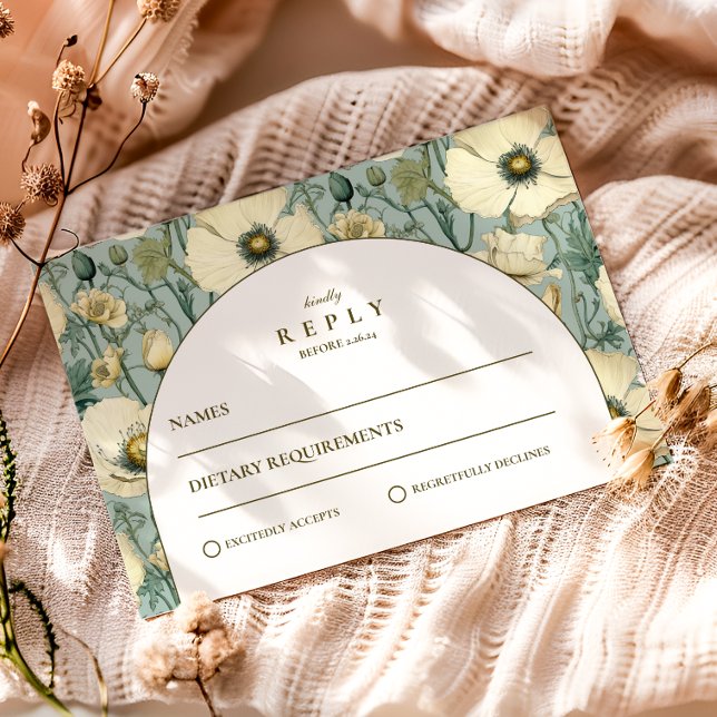Dusty Blue Floral Arch Garden Wedding RSVP Card (Creator Uploaded)