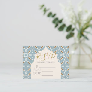 Dusty Blue Floral Arch India Wedding Enclosure Card