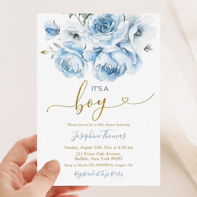 Dusty Blue Floral arch It's a Boy Baby Shower Invitation (Creator Uploaded)