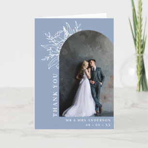 Dusty Blue Floral Arch Photo Wedding Folded Thank You Card