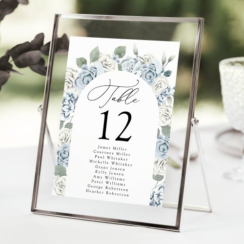 Dusty Blue Floral Arch Table Number Seating Chart