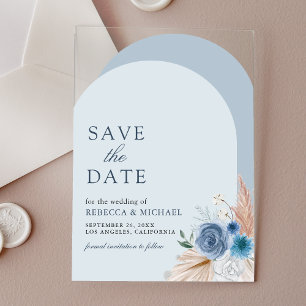 Dusty Blue Floral Arch Wedding Save the Date Acrylic Invitations