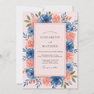 Dusty Blue Floral Artistry Wedding Invitation