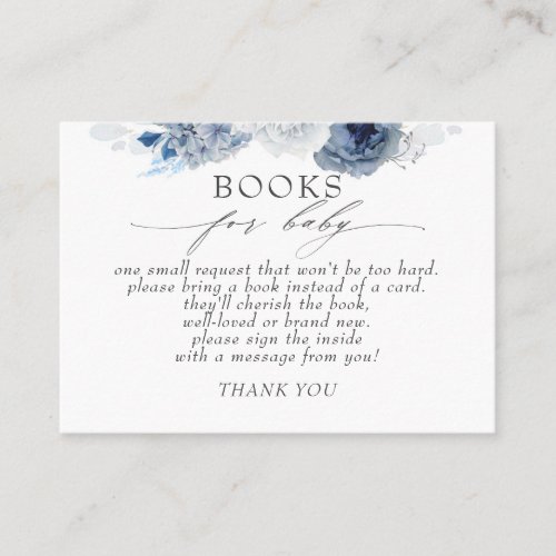 Dusty Blue Floral Baby Books Request Business Card