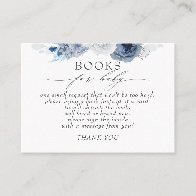 Dusty Blue Floral Baby Books Request Business Card (Front)