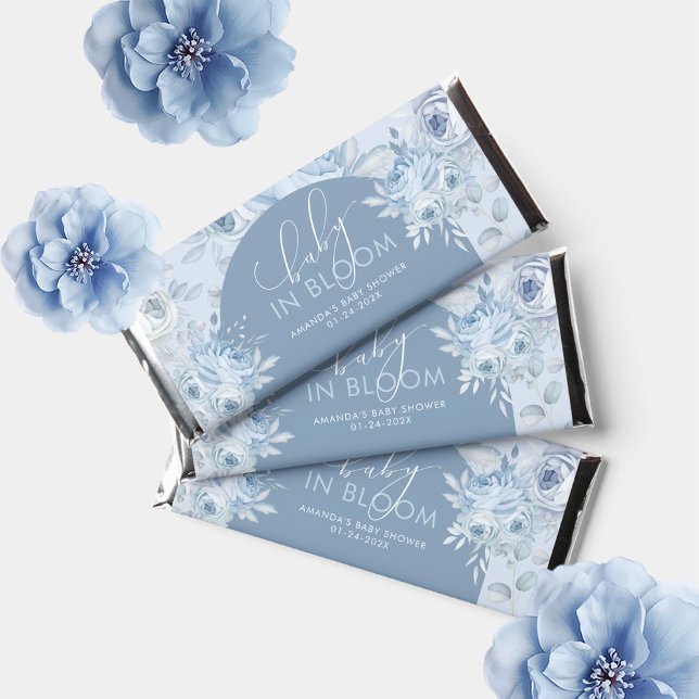 Dusty Blue Floral Baby in Bloom Baby Shower Hershey Bar Favors (Creator Uploaded)
