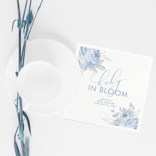 Dusty Blue Floral Baby in Bloom Baby Shower Napkins