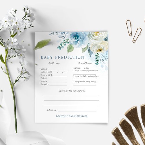 Dusty Blue Floral Baby Predictions  Advice Game