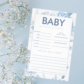 Dusty Blue Floral Baby Predictions And Advice Game Flyer by DBDM_Creations at Zazzle