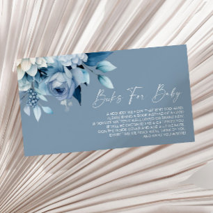 Dusty Blue Floral Baby Shower Books For Baby Enclosure Card