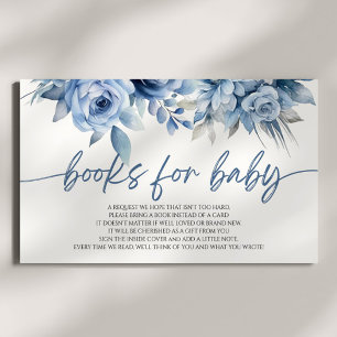 Dusty Blue Floral Baby Shower Books For Baby Enclosure Card