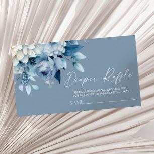 Dusty Blue Floral Baby Shower Diaper Raffle  Enclosure Card