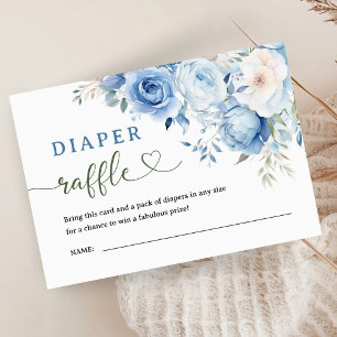 Dusty Blue Floral Baby Shower Diaper Raffle Enclosure Card