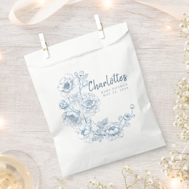 Dusty Blue Floral Baby Shower Favor Bag (Clipped)