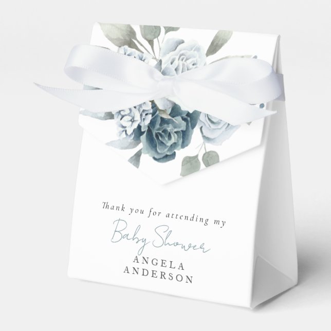  Dusty Blue Floral Baby Shower Favor Boxes (Front Side)