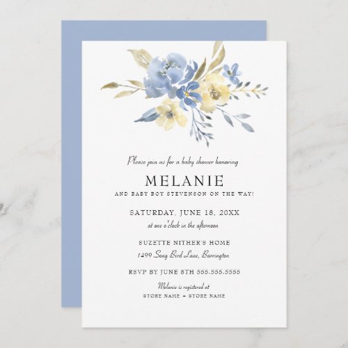 Dusty Blue Floral Baby Shower Invitation