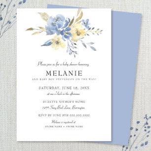Dusty Blue Floral Baby Shower Invitation