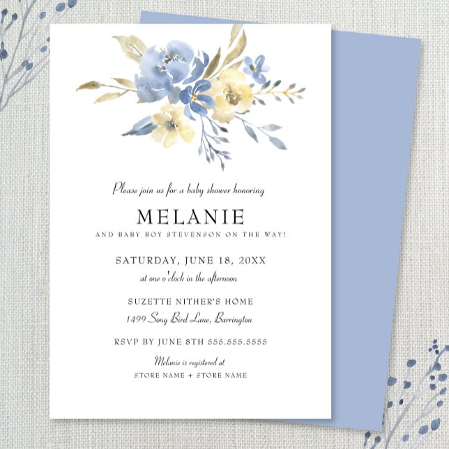 Dusty Blue Floral Baby Shower Invitation (Creator Uploaded)
