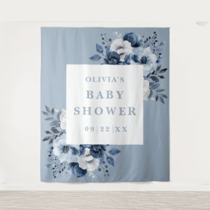 Dusty Blue Floral Baby Shower Photo Backdrop