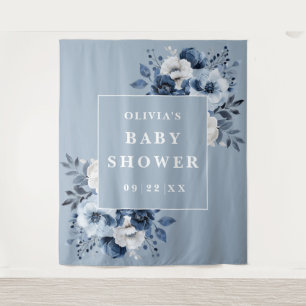 Dusty Blue Floral Baby Shower Photo Backdrop