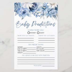Dusty Blue Floral Baby Shower Predictions Game