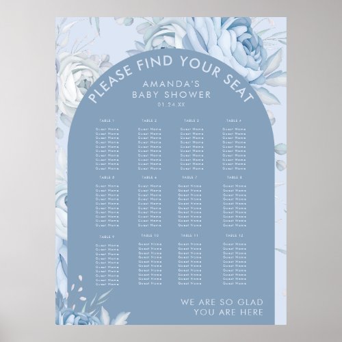 Dusty Blue Floral Baby Shower Seating Chart