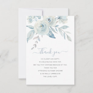 dusty blue floral baby shower thank you card