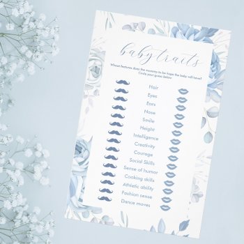 Dusty Blue Floral Baby Traits Game Flyer by DBDM_Creations at Zazzle